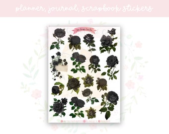 Vintage Black Rose Flowers Decorative Planner, Journaling, Scrapbook Stickers