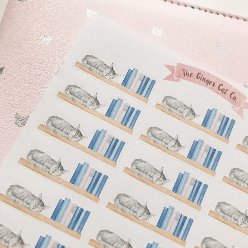Bookshelf Cat Planner Sticker Sheet | Decorative Stickers | Journal ...