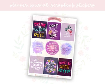 Purple Quotes Full Boxes Decorative Planner, Journaling, Scrapbook Stickers