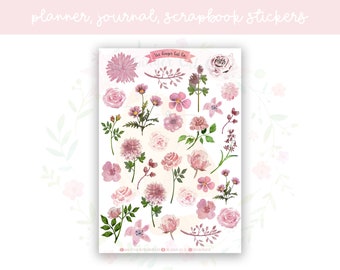Dusty Rose Flowers Decorative Planner, Journaling, Scrapbook Stickers