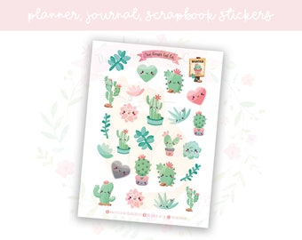 Kawaii Cactus Planner Sticker Sheet | decorative stickers | journal stickers | scrapbooking