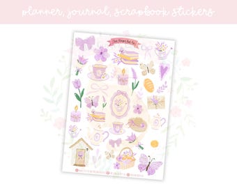 Lavender Cottagecore Planner Stickers: Floral Journal Scrapbook Decals