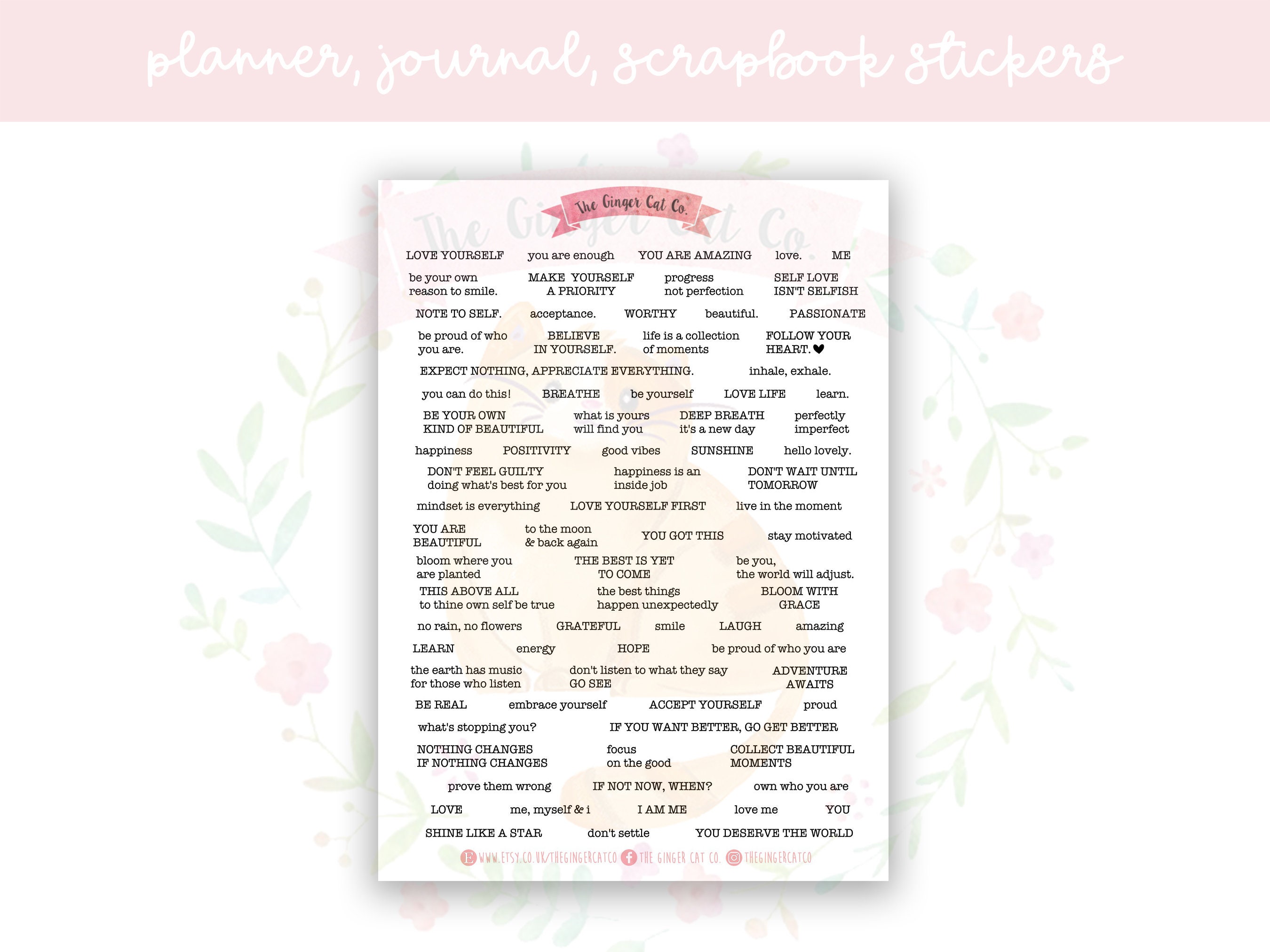 White Label Inspirational Quotes Planner Sticker Sheet | decorative stickers | journal stickers | scrapbooking