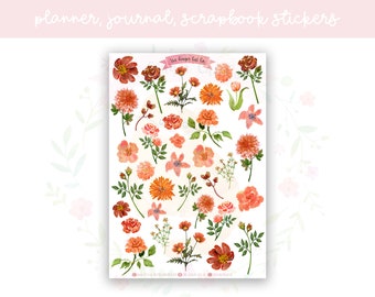 Orange Flowers Decorative Planner, Journaling, Scrapbook Stickers