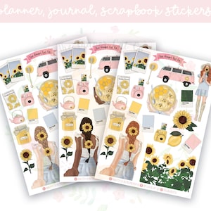 Sunflower Planner Sticker Sheet | decorative stickers | journal stickers | scrapbooking