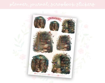 Floral Bookworm Books Bookcases Decorative Journal, Scrapbook, Planner Stickers