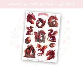 Watercolour Red Dragon Set 1 Decorative Journal, Scrapbook, Planner Stickers