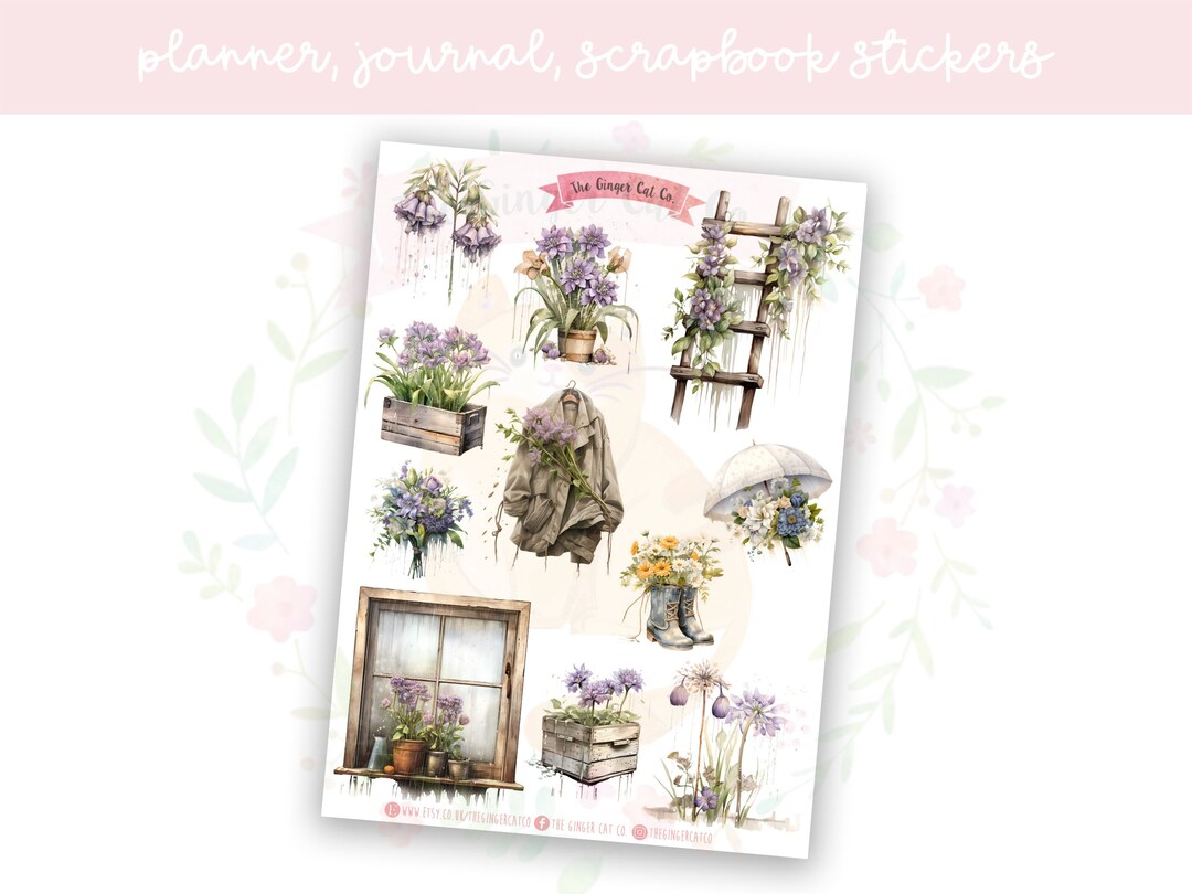 Floral Rainy Day Planner Sticker Sheet | Decorative Stickers | Journal ...