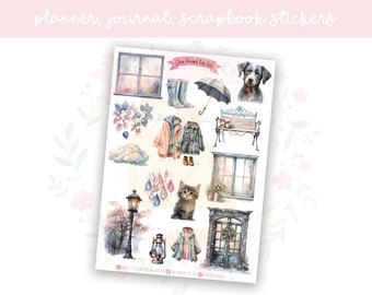 Vintage Rainy Day Planner Sticker Sheet | decorative stickers | journal stickers | scrapbooking