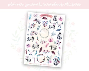 Raccoon Planner Sticker Sheet | decorative stickers | journal stickers | scrapbooking