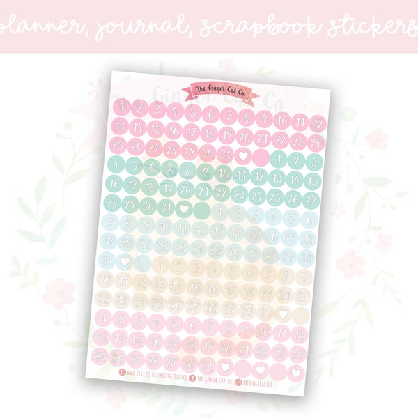 Pastel Date Dots Planner, Journaling, Scrapbook Stickers