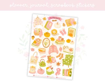 Bookish Fall Planner Stickers: Cozy Autumn Journal & Scrapbook Decals