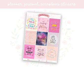 Pink Quote Full Boxes Decorative Planner, Journaling, Scrapbook Stickers