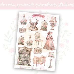 Vintage Floral Furniture Stickers: Botanical Journal Planner Decals