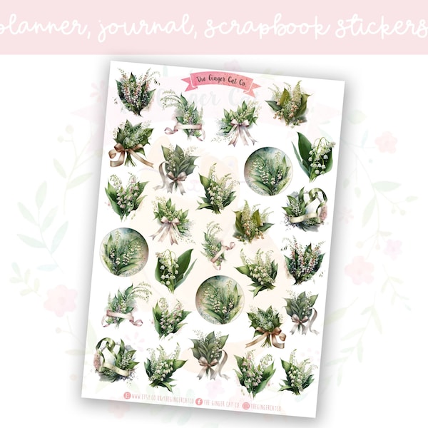 Lily of the Valley Flowers Planner Sticker Sheet | decorative stickers | journal stickers | scrapbooking