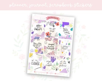 Lilac Abstract Quotes Full Boxes Decorative Planner, Journaling, Scrapbook Stickers