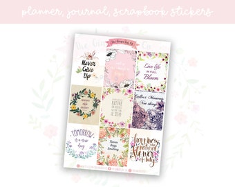 Floral Inspirational Quotes Full Boxes Planner, Journaling, Scrapbook Stickers