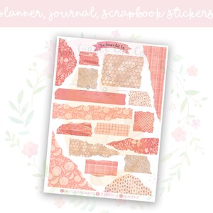 Peachy Torn Paper Decorative Journal, Scrapbook, Planner Stickers
