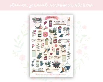 Witch's Herb Kitchen Planner Sticker Sheet | decorative stickers | journal stickers | scrapbooking