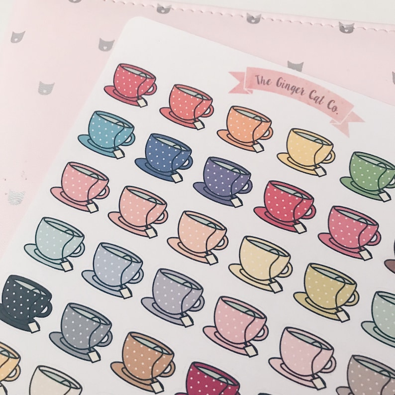 Rainbow Polka Dot Teacups Planner Sticker Sheet decorative stickers journal stickers scrapbooking image 3