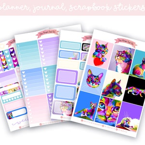 A la carte Pop Art Cats Planner Sticker Kit, Vertical Planner, Journaling, Scrapbook Stickers
