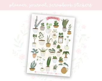 Green Plants Planner Sticker Sheet | decorative stickers | journal stickers | scrapbooking