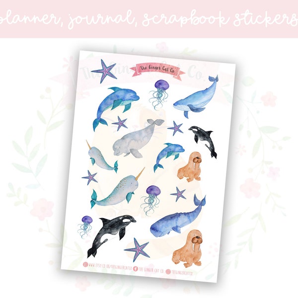 Watercolour Whale Planner, Journaling, Scrapbook Stickers