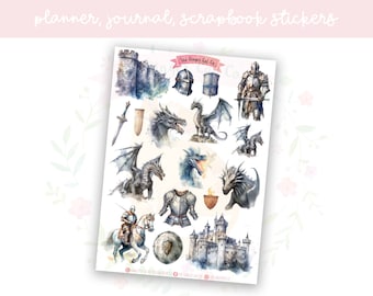 Knights & Dragons Set 2 Decorative Journal, Scrapbook, Planner Stickers