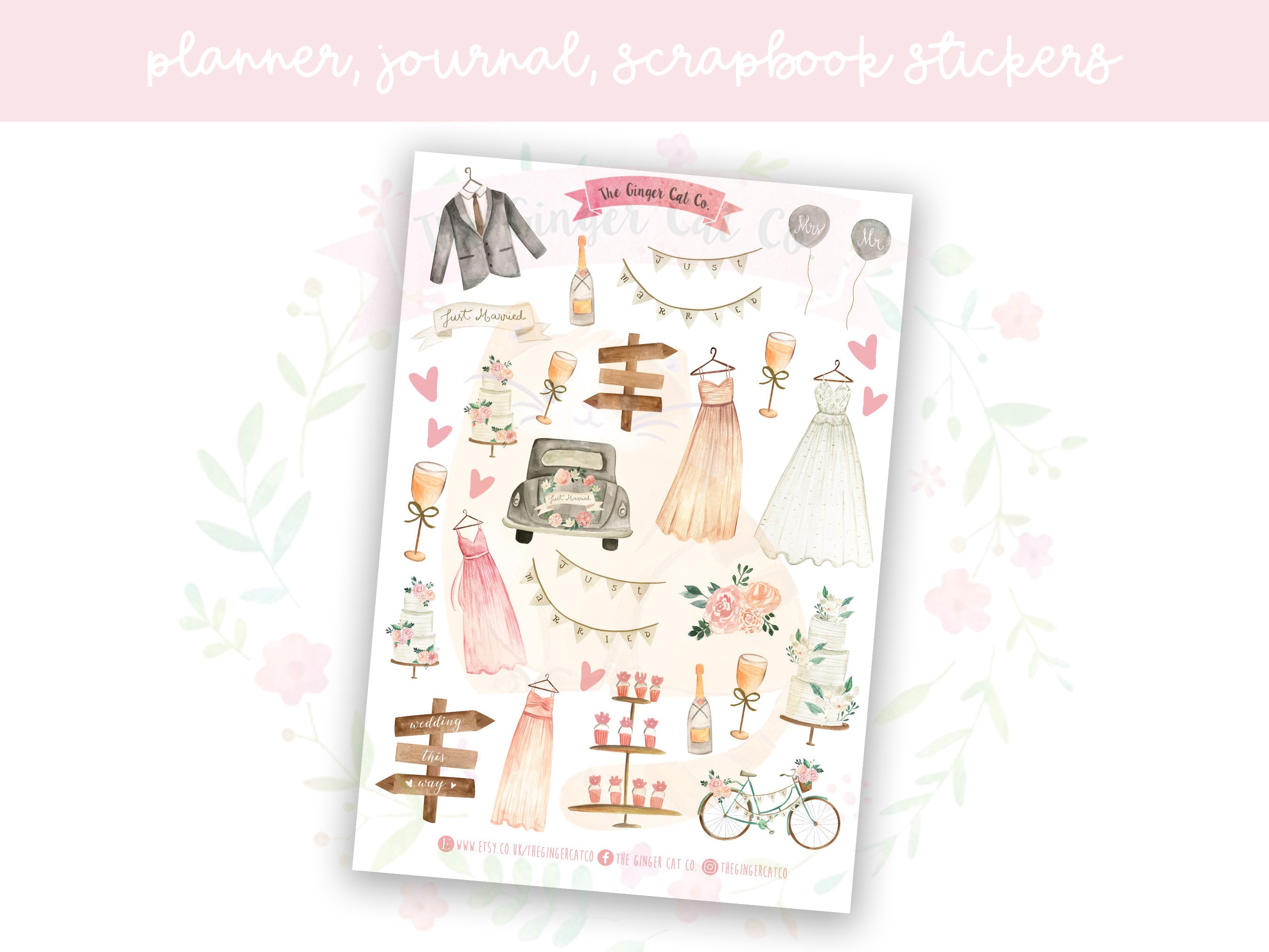 Just Married Decorative Planner, Journaling, Scrapbook Stickers 