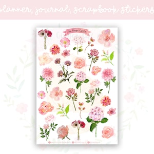 Pink Flower Stickers | Floral Planner & Journal Deco | Pastel Botanical Stickers | Scrapbooking and Bujo Supplies