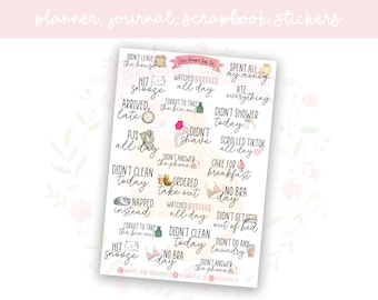 Anti-Adulting Tasks Script Stickers | Funny Planner & Journal Deco | Relatable Lazy Day Bujo Vibes