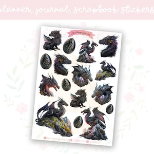 Black Dragon Planner Stickers Set 1 | Fierce Mythical Journal Deco | Dark Fantasy Bujo Stickers