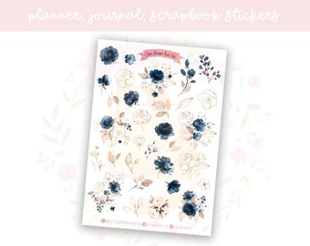 Blue & Gold Flowers Planner Sticker Sheet | decorative stickers | journal stickers | scrapbooking