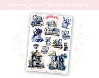 Blue Cottage Set 2 Decorative Journal, Scrapbook, Planner Stickers New