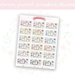 May include: A sheet of colorful planner, journal, and scrapbook stickers featuring a variety of designs of open notebooks with pens, coffee cups, and other office supplies. The stickers are perfect for adding a touch of personality to your planner, journal, or scrapbook.