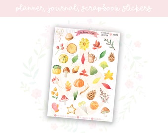 Watercolour Collection - Autumn Planner Sticker Sheet | decorative stickers | journal stickers | scrapbooking