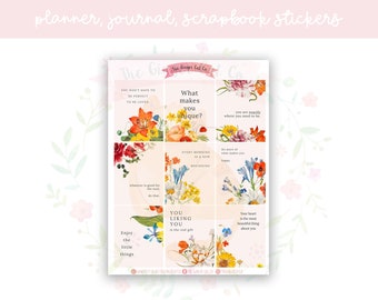 Floral Self Love Quotes Full Boxes Decorative Planner, Journaling, Scrapbook Stickers