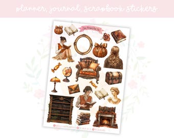 Autumn Academia Planner Stickers: Cozy Fall Journal Scrapbook Decals Set 1