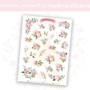 Pink Florals Planner Sticker Sheet | decorative stickers | journal stickers | scrapbooking