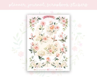 Roses & Hydrangeas Planner Sticker Sheet | decorative stickers | journal stickers | scrapbooking