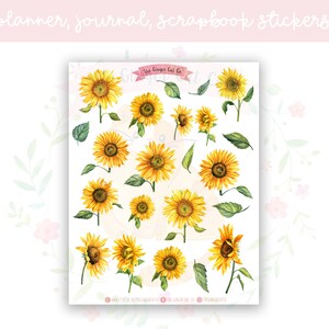 Watercolour Sunflowers Planner Sticker Sheet | decorative stickers | journal stickers | scrapbooking