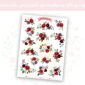 Red Flowers Planner Sticker Sheet | decorative stickers | journal stickers | scrapbooking