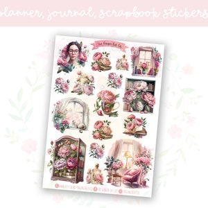 Cozy Peony Cottage Planner Stickers Set 2 | Floral Journal Stickers | Vintage Cottagecore Deco | Scrapbook & Bujo Supplies