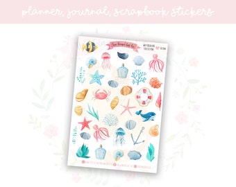 Watercolour Collection - Ocean Planner Sticker Sheet | decorative stickers | journal stickers | scrapbooking