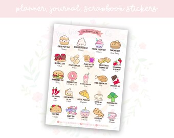 Annual Cute Food Holidays Planner, Journaling, Scrapbook Stickers