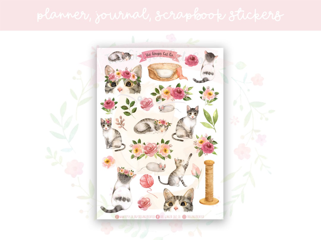 Watercolour Cute Cat Planner Sticker Sheet | Decorative Stickers ...