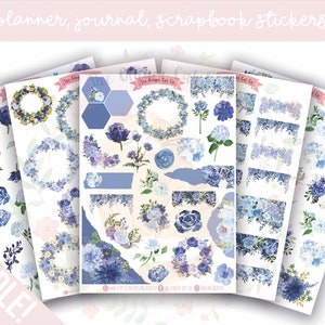 Blau Blumen Bundle Dekorative Planer, Journaling, Scrapbook Aufkleber