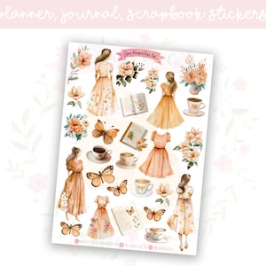 Watercolour Peach Girl Planner Sticker Sheet | decorative stickers | journal stickers | scrapbooking