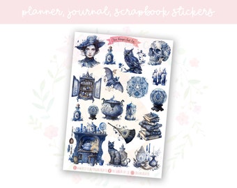 Blue Witch Set 2 Decorative Journal, Scrapbook, Planner Stickers New