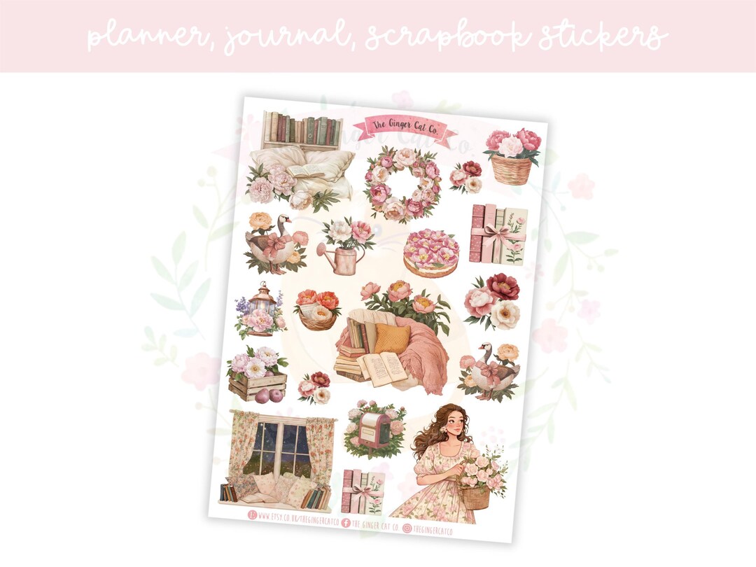 Cozy Pink Cottage Planner Sticker Sheet Set 1 | Decorative Stickers ...